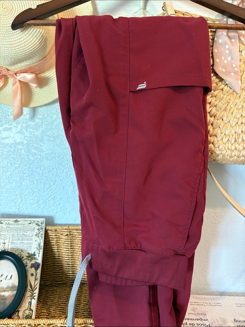 Burgundy fabletics scrub Pants| straight leg